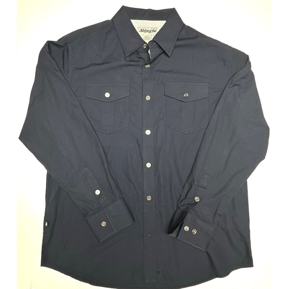 Ablanche Shirt Mens Large Long Sleeve Button Up Adult Comfort Pockets Work